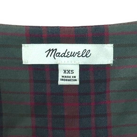 MADEWELL Pineview Plaid Button Front Blouse Top Striped Green Red Cozy Chic S/M - Picture 11 of 13